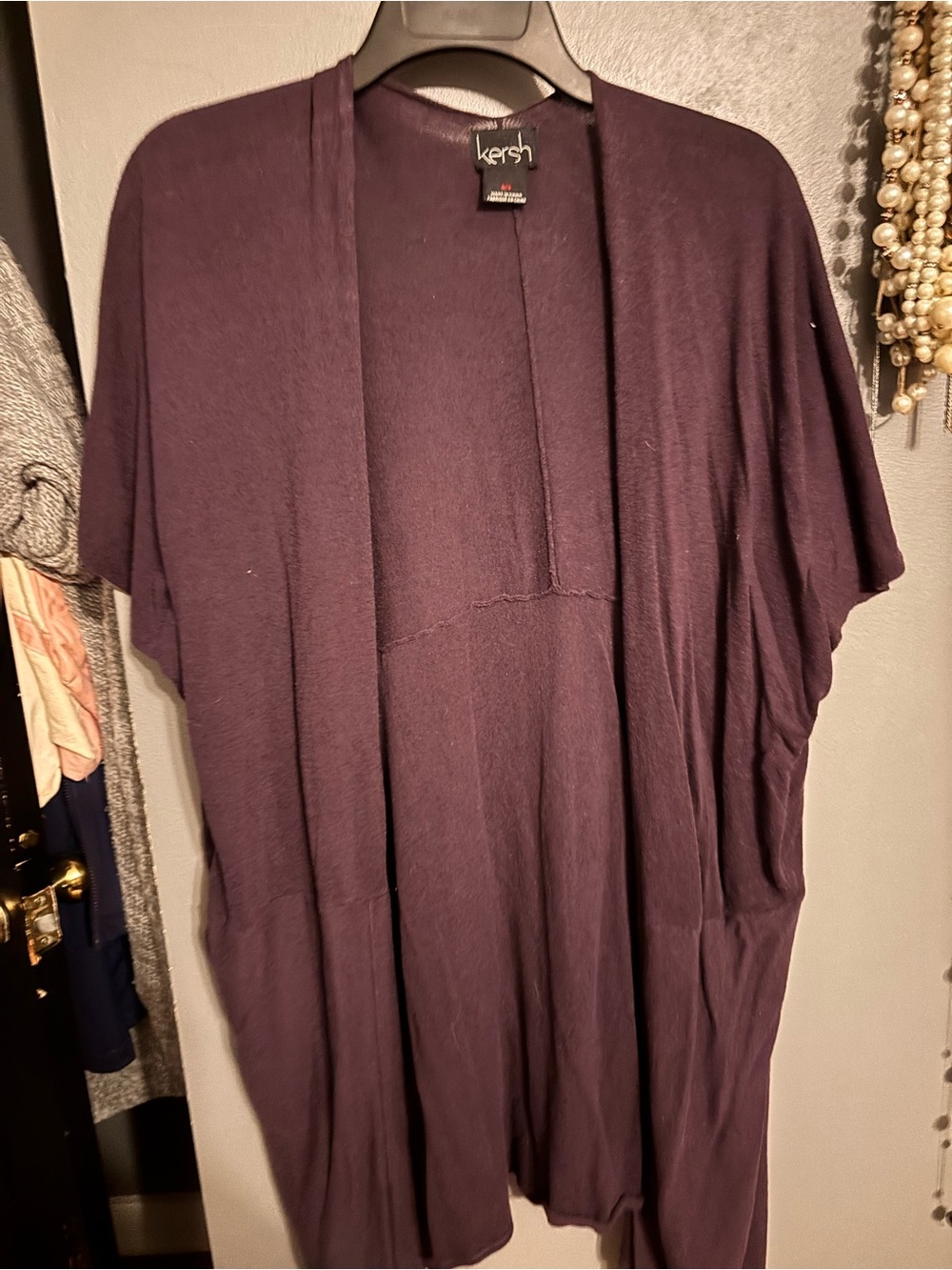 Kersh Open-Front Short Sleeve Tunic Cardigan — Plum
